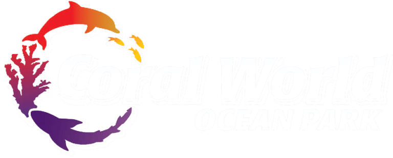 Logo with dolphins and coral forming a circle for Coral World Ocean Park.